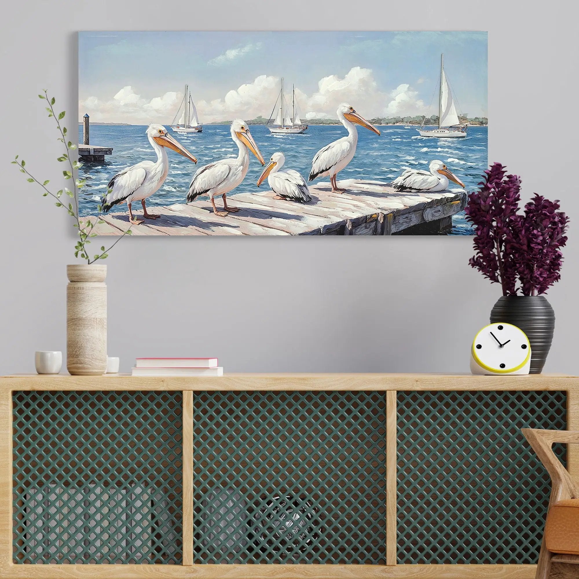 Beach Wall Art Large Ocean Seagull Canvas Pictures For Living Room - Ivory / Navy by Unique Piece Furniture