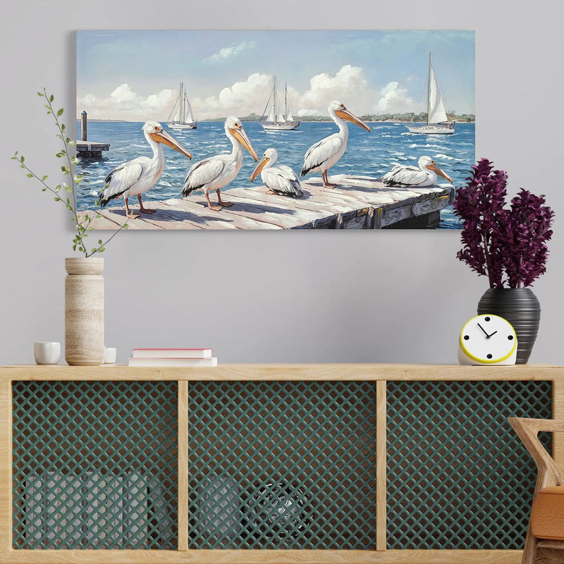 Beach Wall Art Large Ocean Seagull Canvas Pictures For Living Room - Ivory / Navy by Unique Piece Furniture