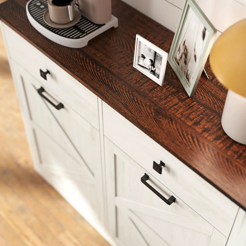 Double Tilt Out Trash Cabinet With Hideaway Drawer And Barn Door Style by HouseOfZazla
