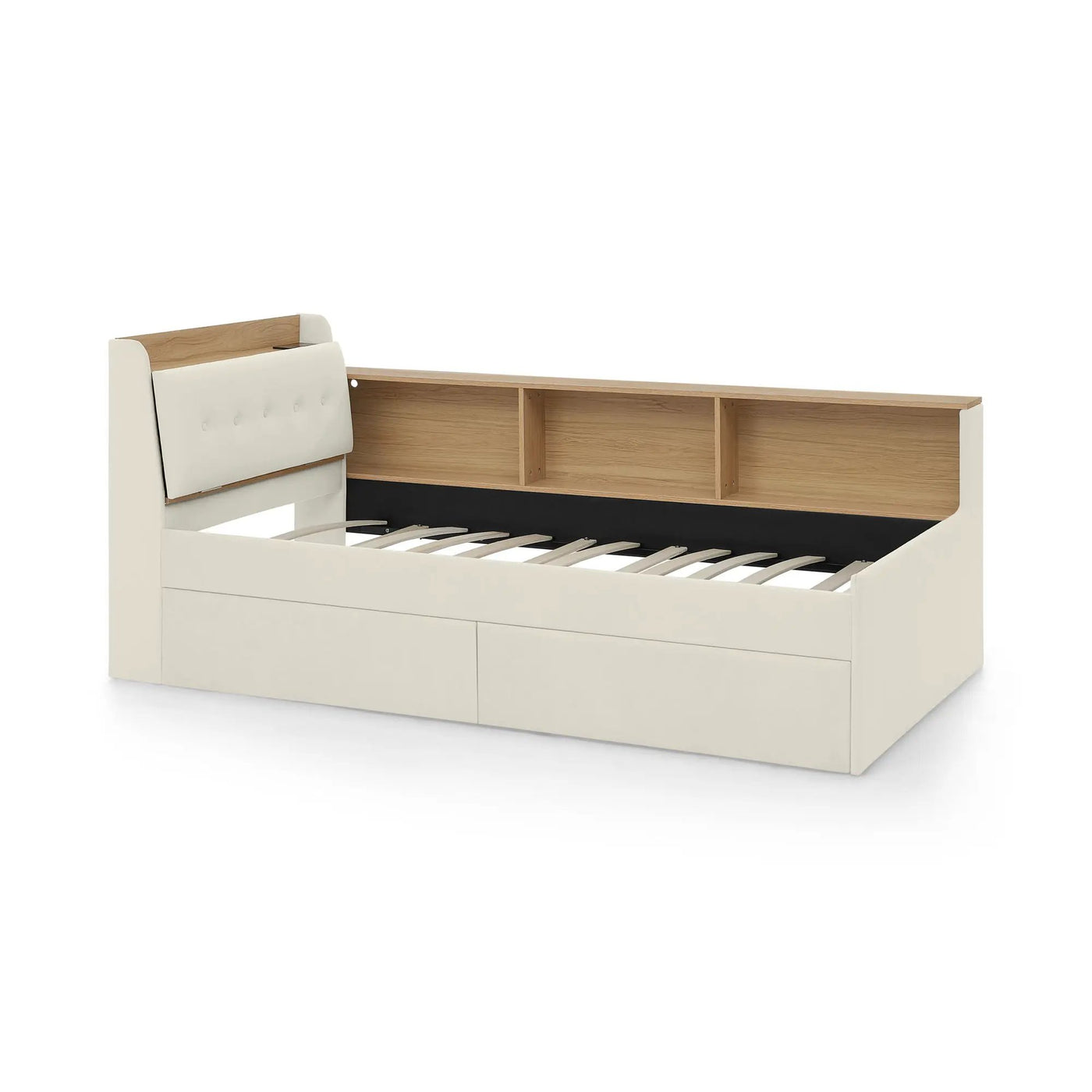 Upholstered Daybed With Storage Headboard, Wireless Charging, LED Lights by HouseOfZazla