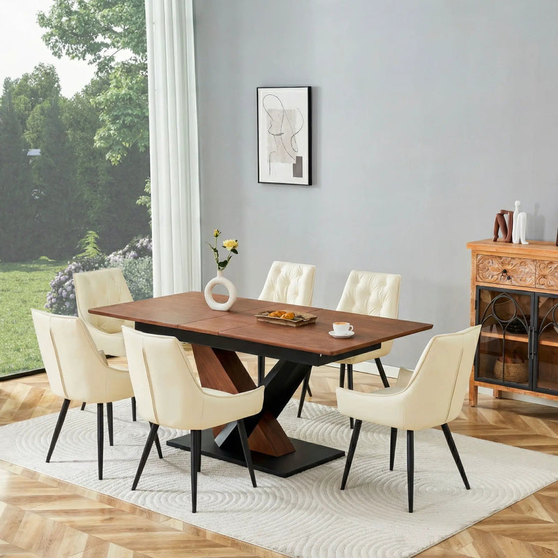Dining Table, Scratch Resistant, Cross Geometric Legs For Kitchen & Dining Room - Dark Walnut by Unique Piece Furniture