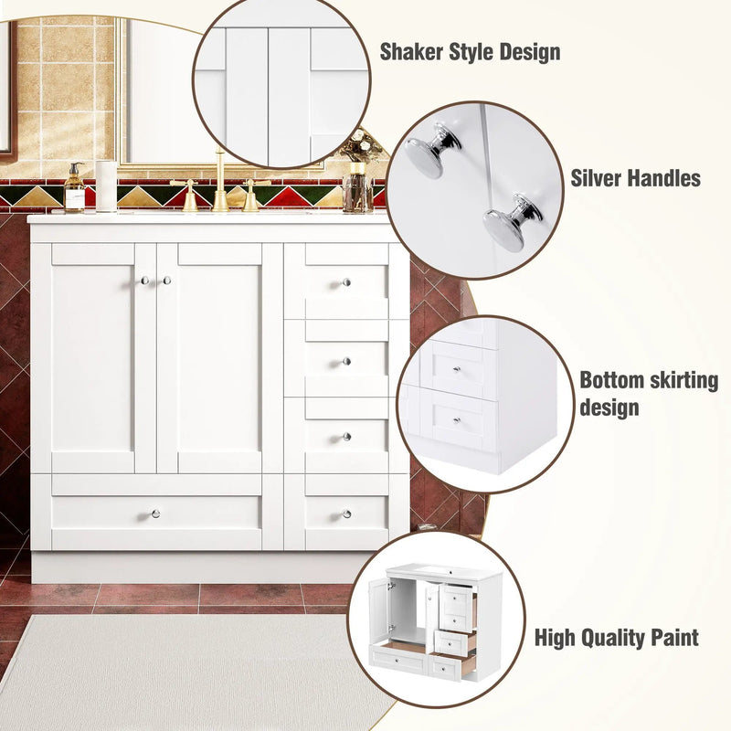 Shaker Free Standing Bathroom Vanity Cabinet & Sink, Soft Close Drawers, Soft Close Doors by Unique Piece Furniture