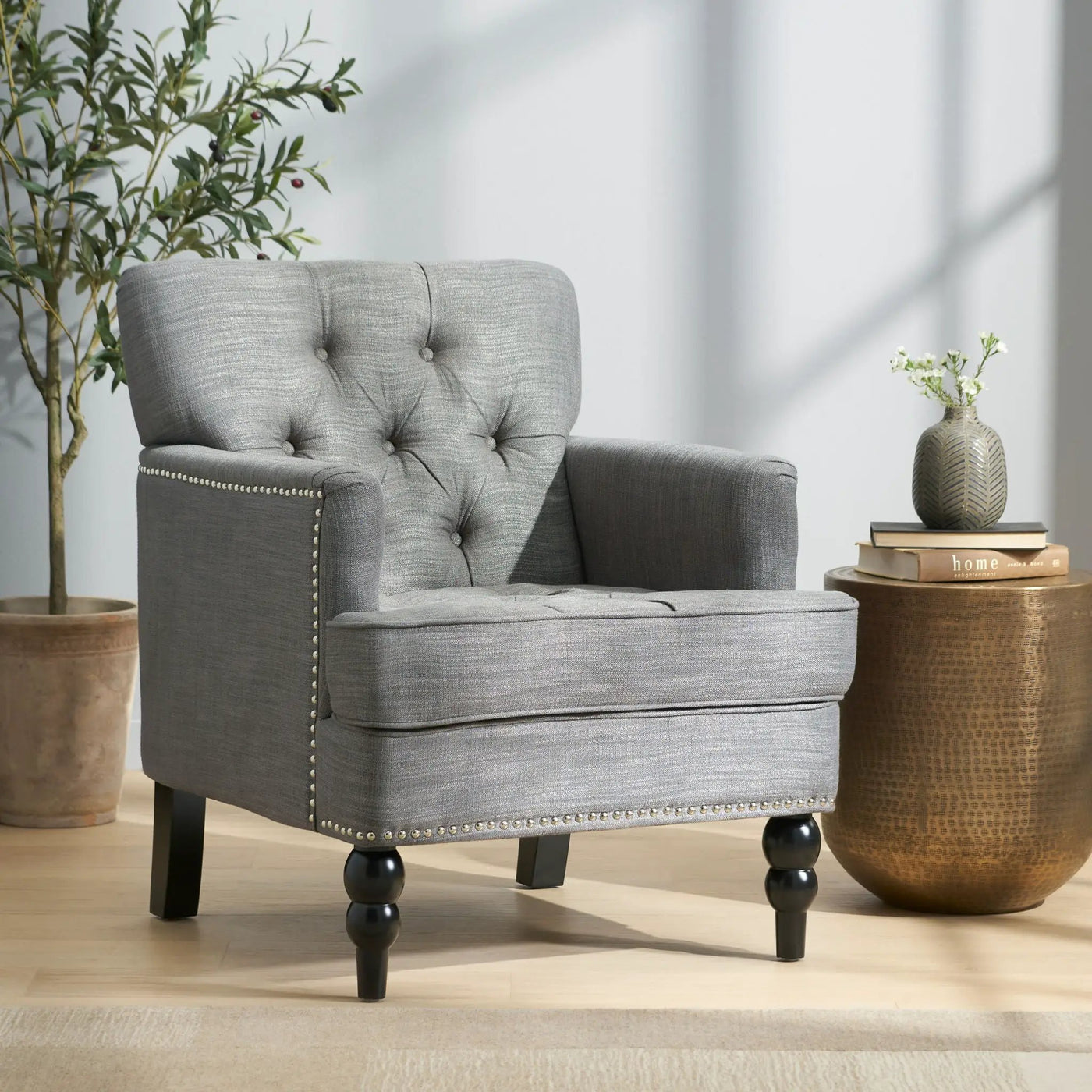 Harrison Tufted Club Chair with Button Tufted Back and Birch Wood Legs by HouseOfZazla
