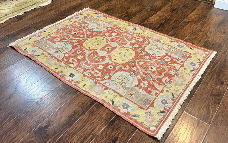 Turkish Flatweave Kilim Rug 4x6, Geometric Wool Handmade Carpet, Vintage by Jewel Rugs