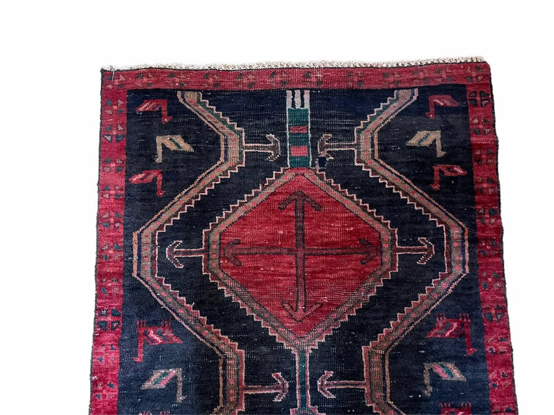 3 X 7 Handmade Wool Tribal Runner Rug Geometric Red Blue Boho Organic Dyes by Jewel Rugs