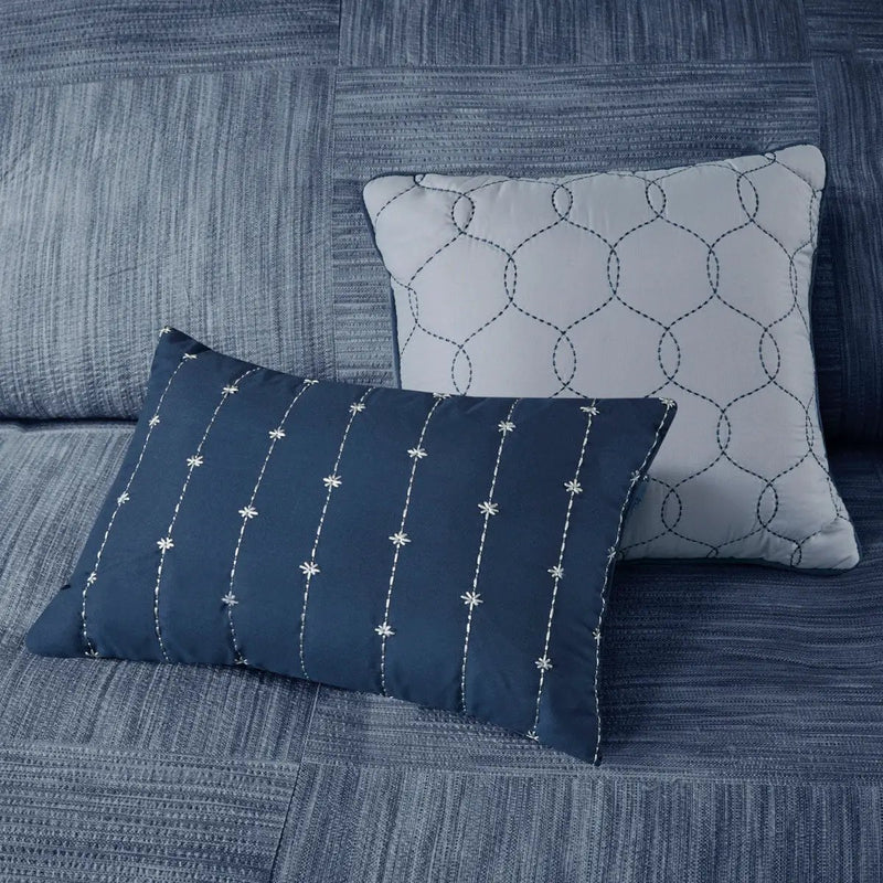 7 Piece Printed Seersucker Comforter Set Navy Queen by HouseOfZazla