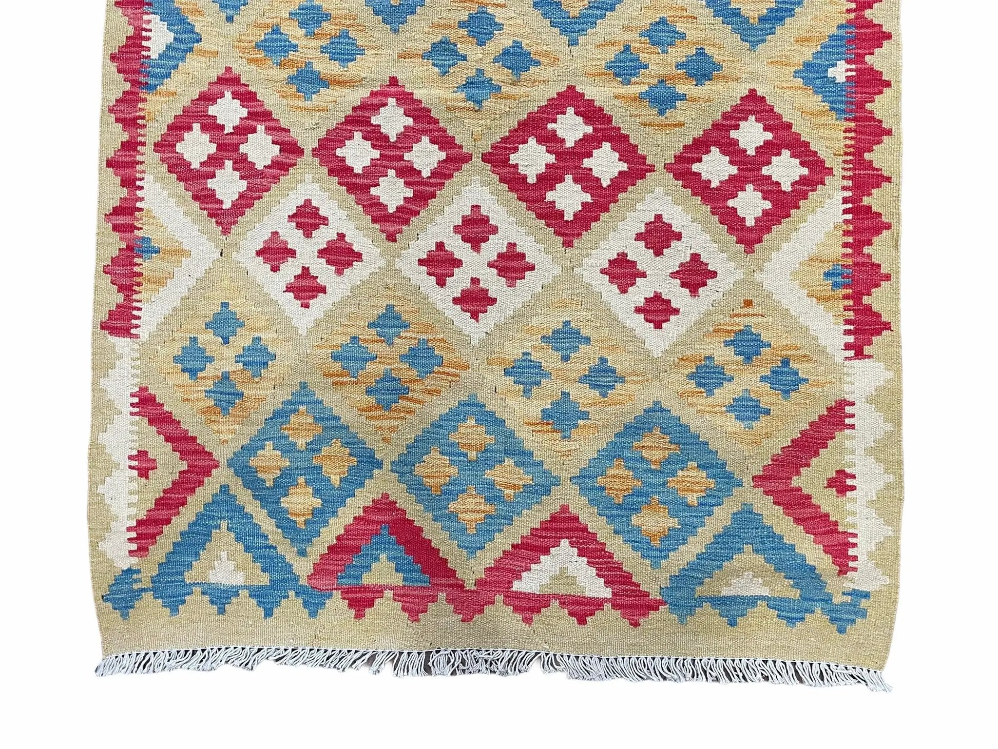 3x5 Kilim Rug Multicolor Tribal Kilim Rug 3 x 5 Tan Light Blue Red Beige New Turkish Anatolian Wool Kilim Flatweave Rug by Jewel Rugs