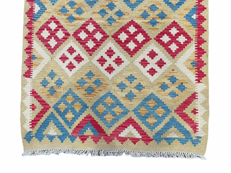3x5 Kilim Rug Multicolor Tribal Kilim Rug 3 x 5 Tan Light Blue Red Beige New Turkish Anatolian Wool Kilim Flatweave Rug by Jewel Rugs
