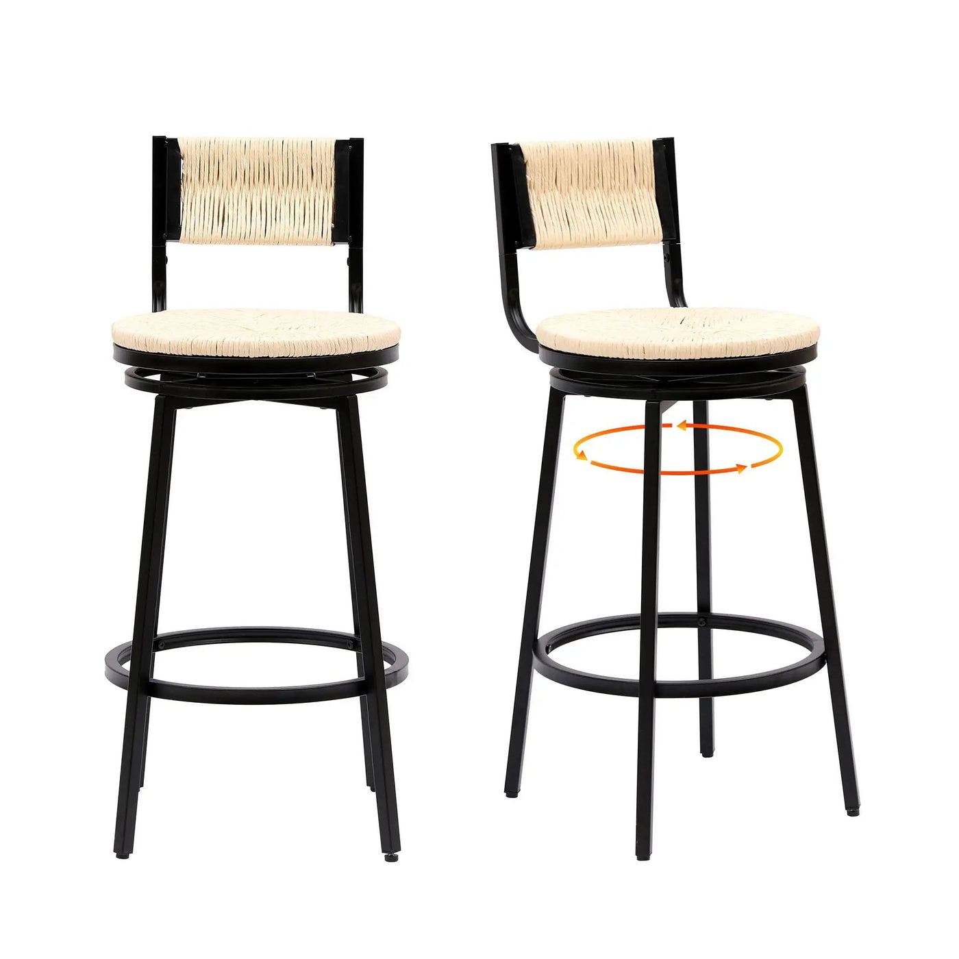 Bar Stools Swivel Counter Chairs With Metal Frame Hand Woven Paper Rope Dining Barstools For Kitchen Counter (Set of 2) by Unique Piece Furniture
