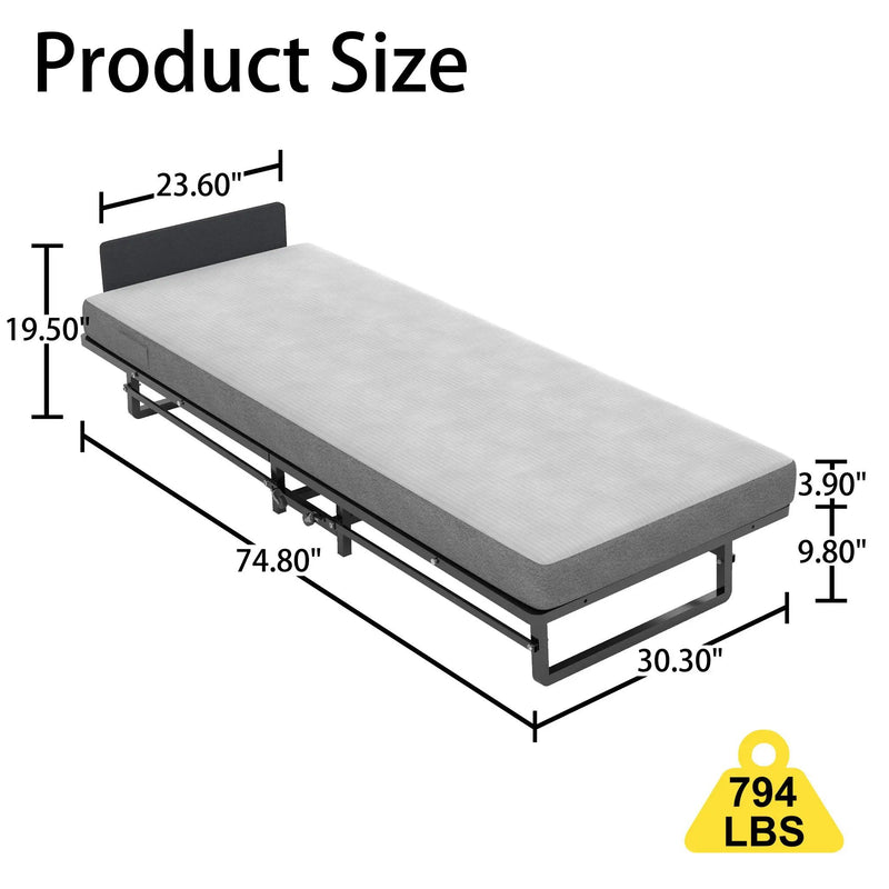 Modern Metal Folding Bed Frame With Foam Mattress, Easy Storage & Mobility - Black by HouseOfZazla