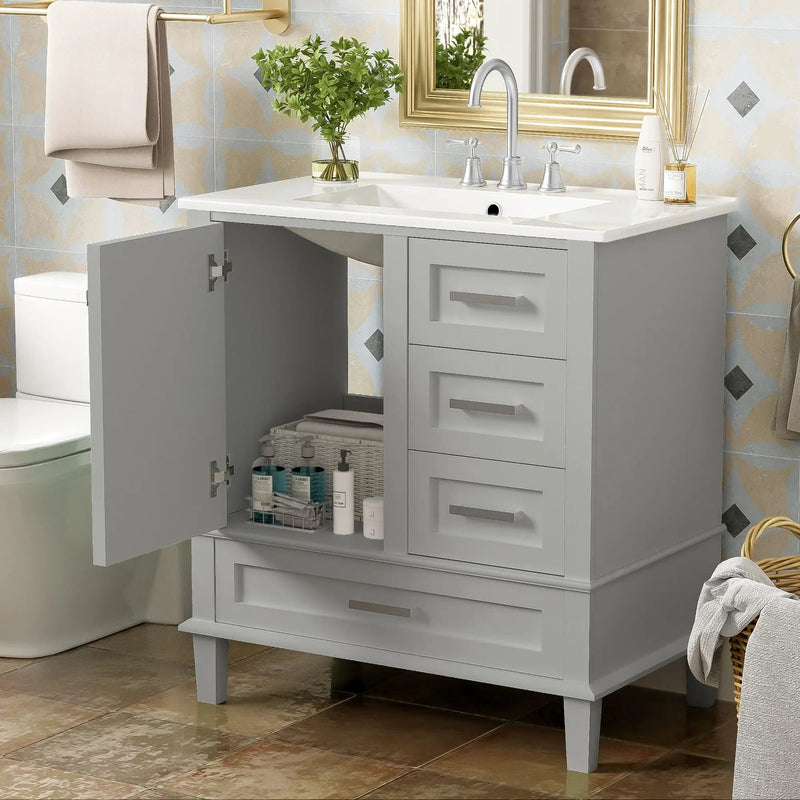 Bathroom Vanity, Modern Bathroom Cabinet With Sink Combo Set, Bathroom Storage Cabinet With A Soft Closing Door And 3 Drawers, Solid Wood Frame by Unique Piece Furniture
