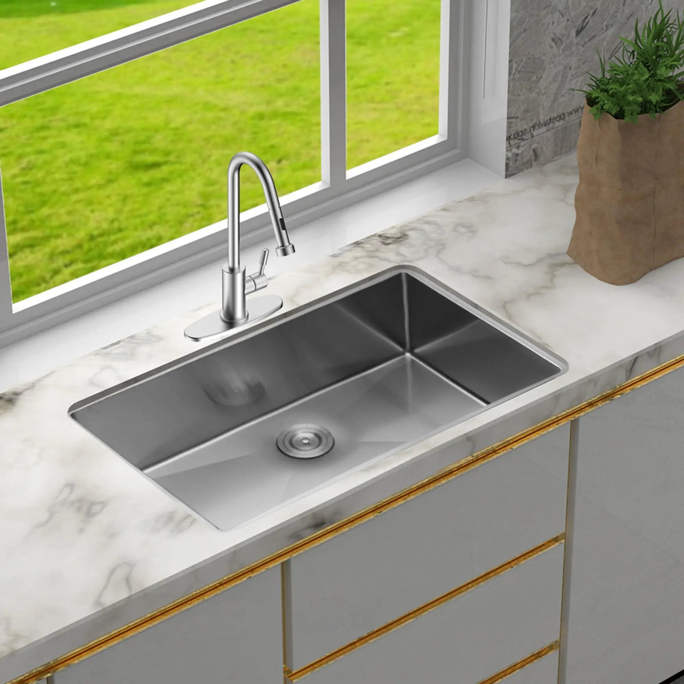 Undermount Stainless Steel Kitchen Sink, Deep Single Bowl Basin by HouseOfZazla