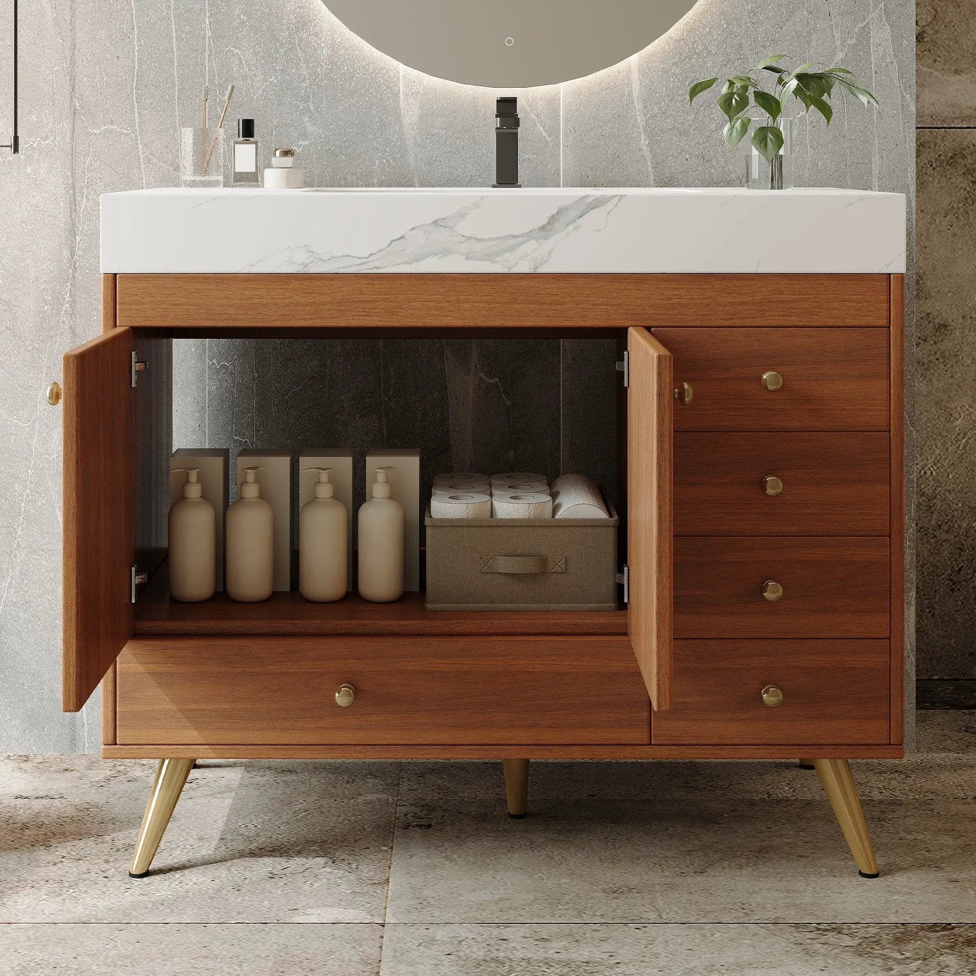 36" Freestanding Bathroom Vanity with Faux Marble Top by HouseOfZazla