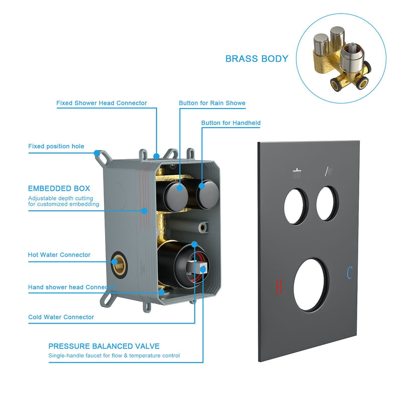 Dual Shower Head System With Square Rain Shower And Rough In Valve by HouseOfZazla