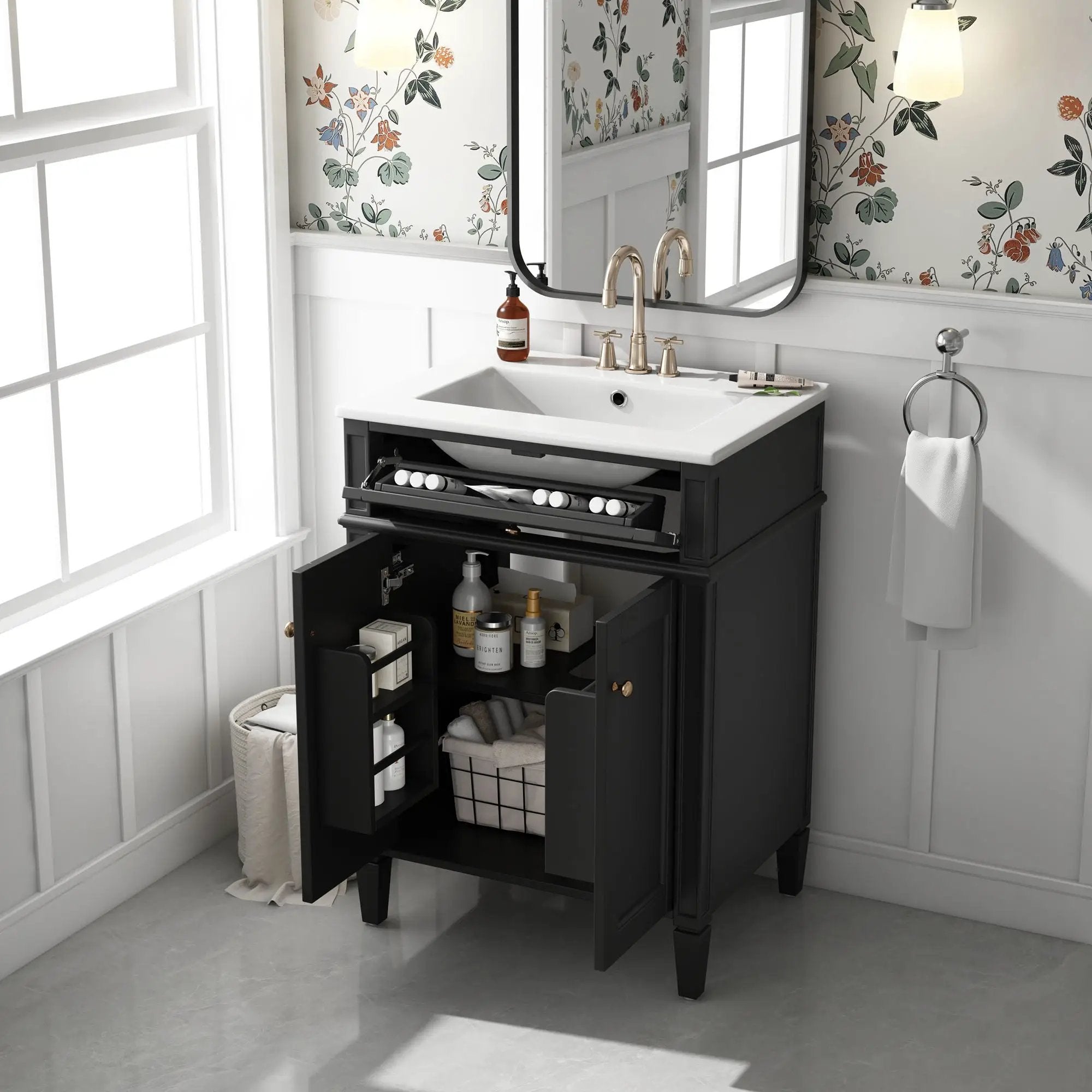 Bathroom Vanity With 2 Doors And Tip Out Drawer, Soft Closing Hinges