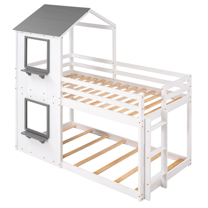Bunk Bed Wood Bed & Roof, Window, Guardrail, Ladder by Unique Piece Furniture
