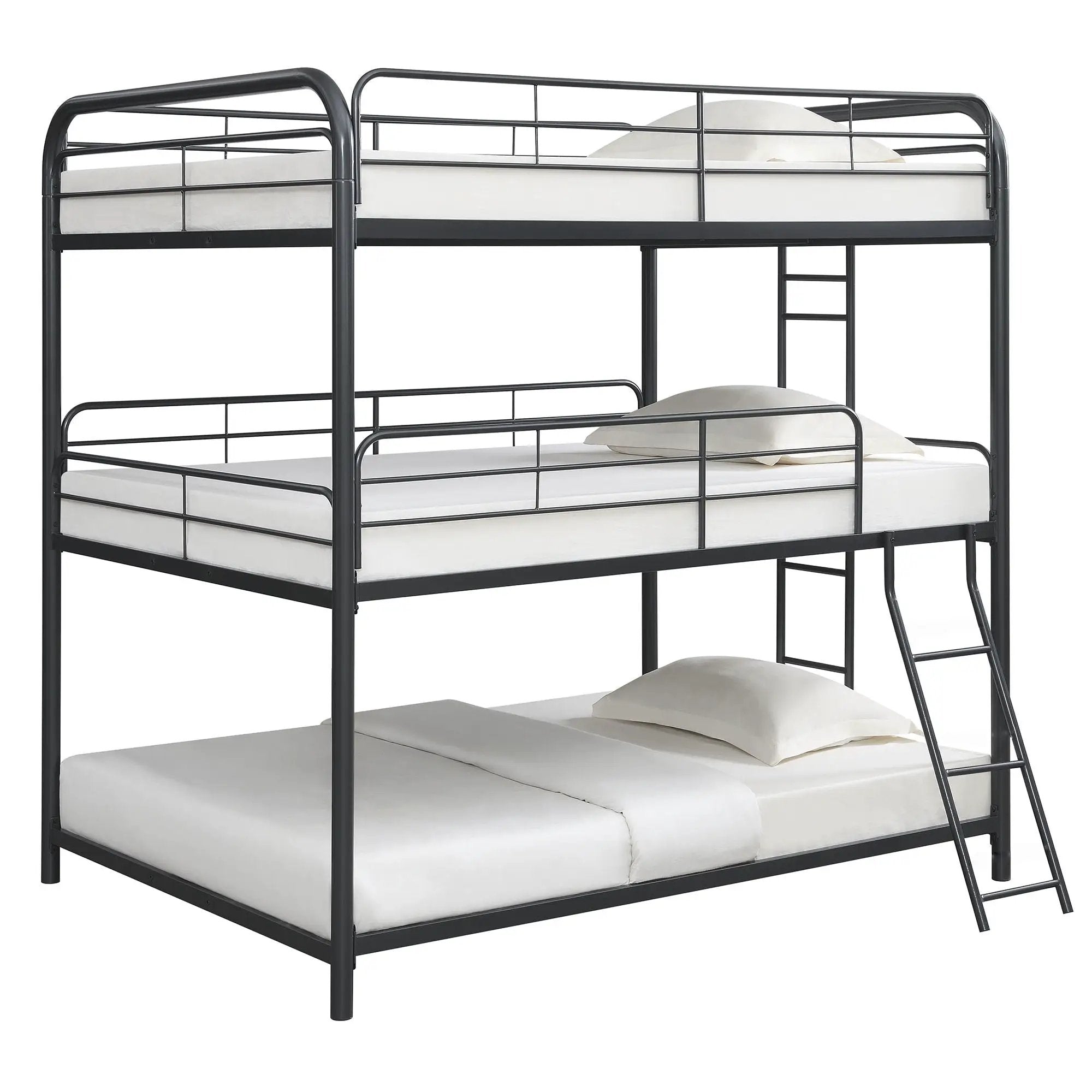Triple Bunk Bed, Full Size With Sturdy Metal Frame And Safe Stairs - Black by Unique Piece Furniture