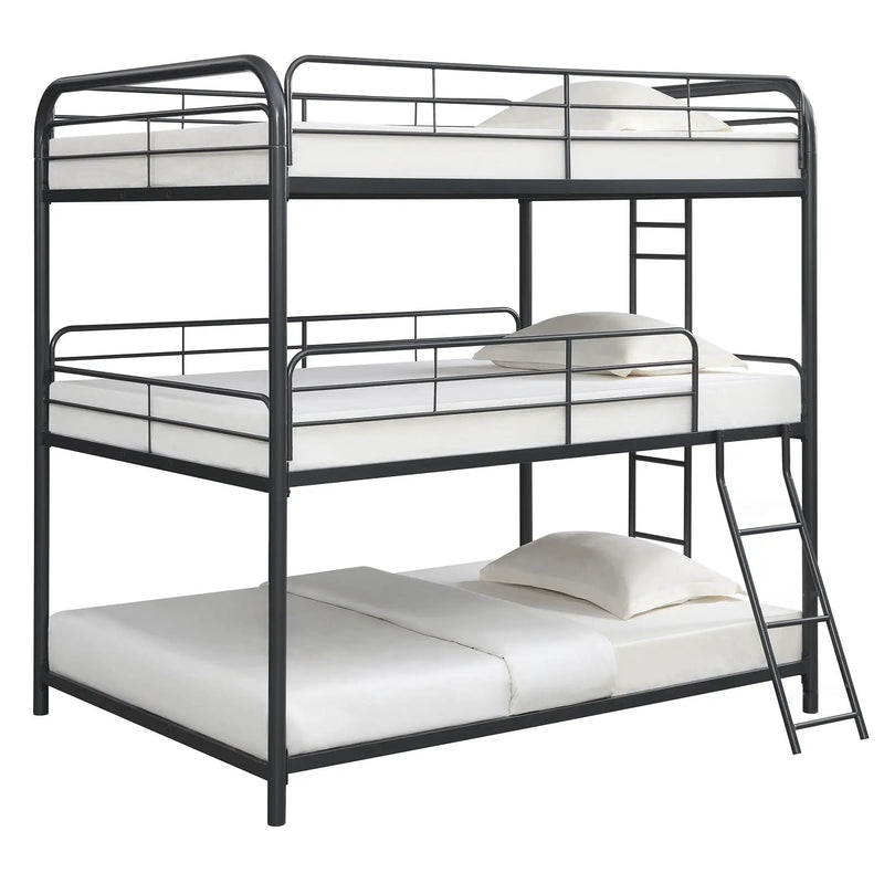 Triple Bunk Bed, Full Size With Sturdy Metal Frame And Safe Stairs - Black by Unique Piece Furniture
