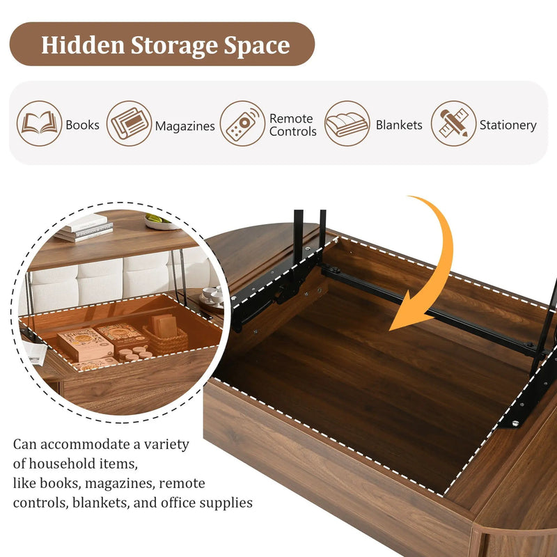 Lift Top Coffee Table With Hidden Compartment, Modern Oval Lift Tabletop For Home Living Room by HouseOfZazla