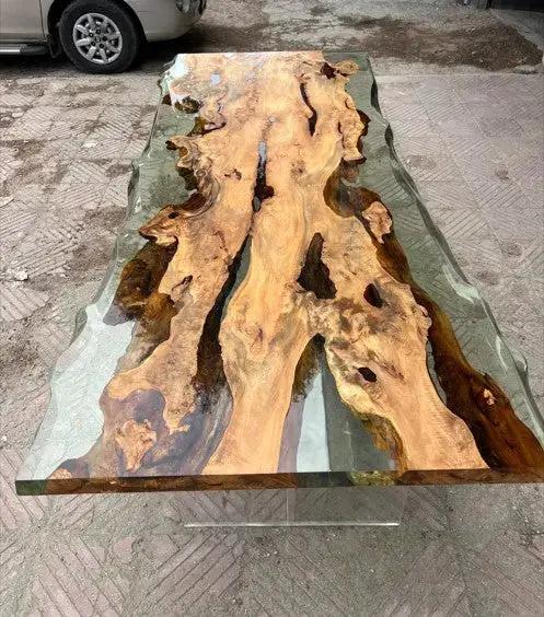 Solid Linden Wood Natural Look Epoxy Resin Side Dining Table, photo 8 of 9