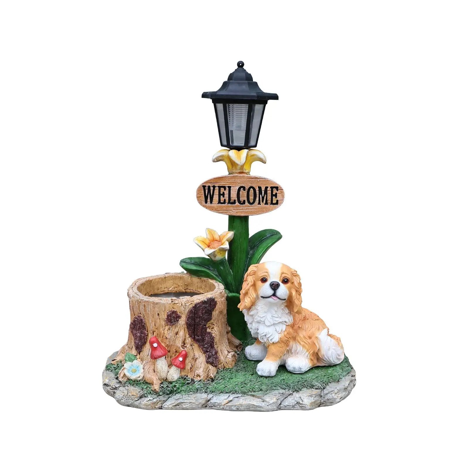 Sitting Dog Solar Lantern Planter Statue by HouseOfZazla