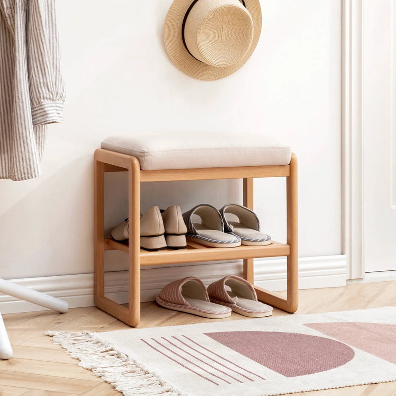 Shoe Bench, Beech Wood Storage Rack Organizer With High Rebound Sponge Cushion - Natural by Unique Piece Furniture