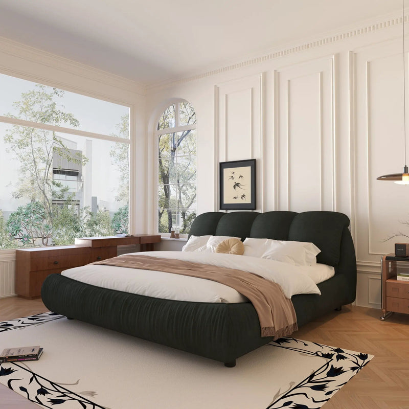Luxury Upholstered Platform Bed With Oversized Padded Backrest And Solid Wood Frame by HouseOfZazla