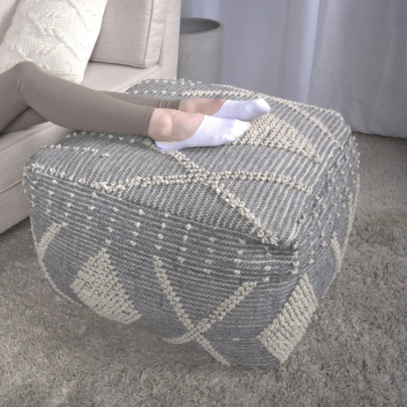 Diamond - Handcrafted Faux Yarn Pouf - Ivory / Gray by Unique Piece Furniture