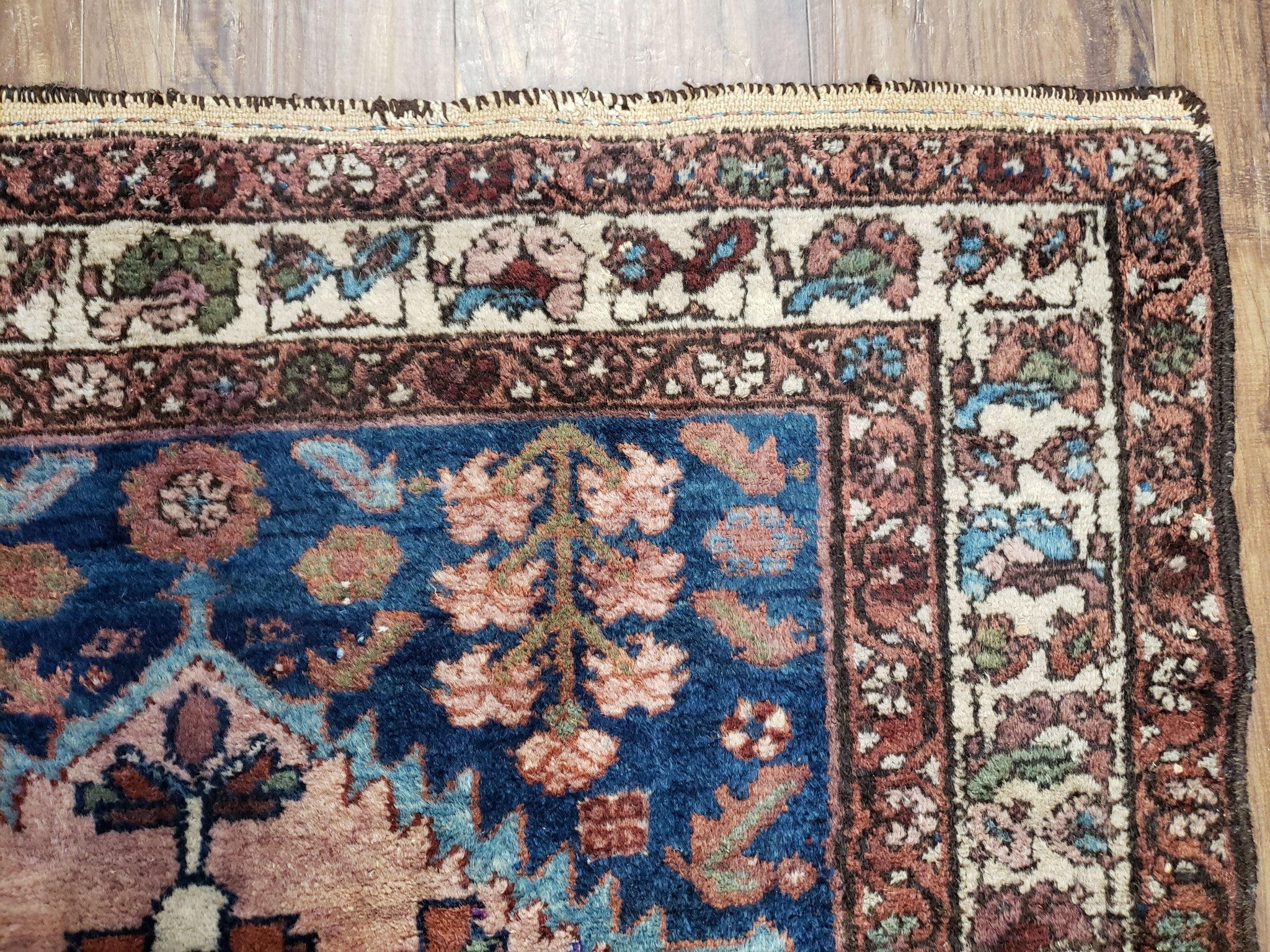 Blue Vintage Persian Hamadan Rug, Wool, Hand-Knotted, 4x6 ft by Jewel Rugs