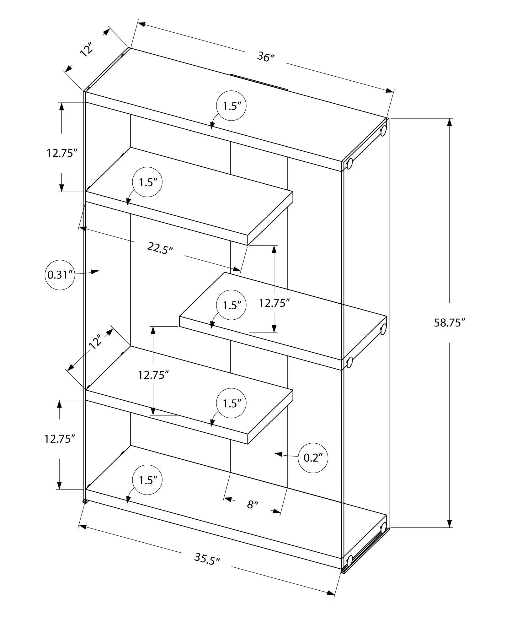 Bookshelf, Bookcase, Etagere, 5 Tier, Office, Glossy Contemporary & Modern - White by Unique Piece Furniture