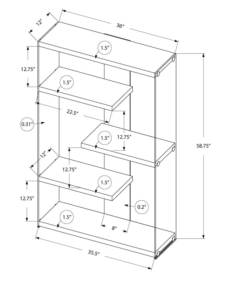 Bookshelf, Bookcase, Etagere, 5 Tier, Office, Glossy Contemporary & Modern - White by Unique Piece Furniture