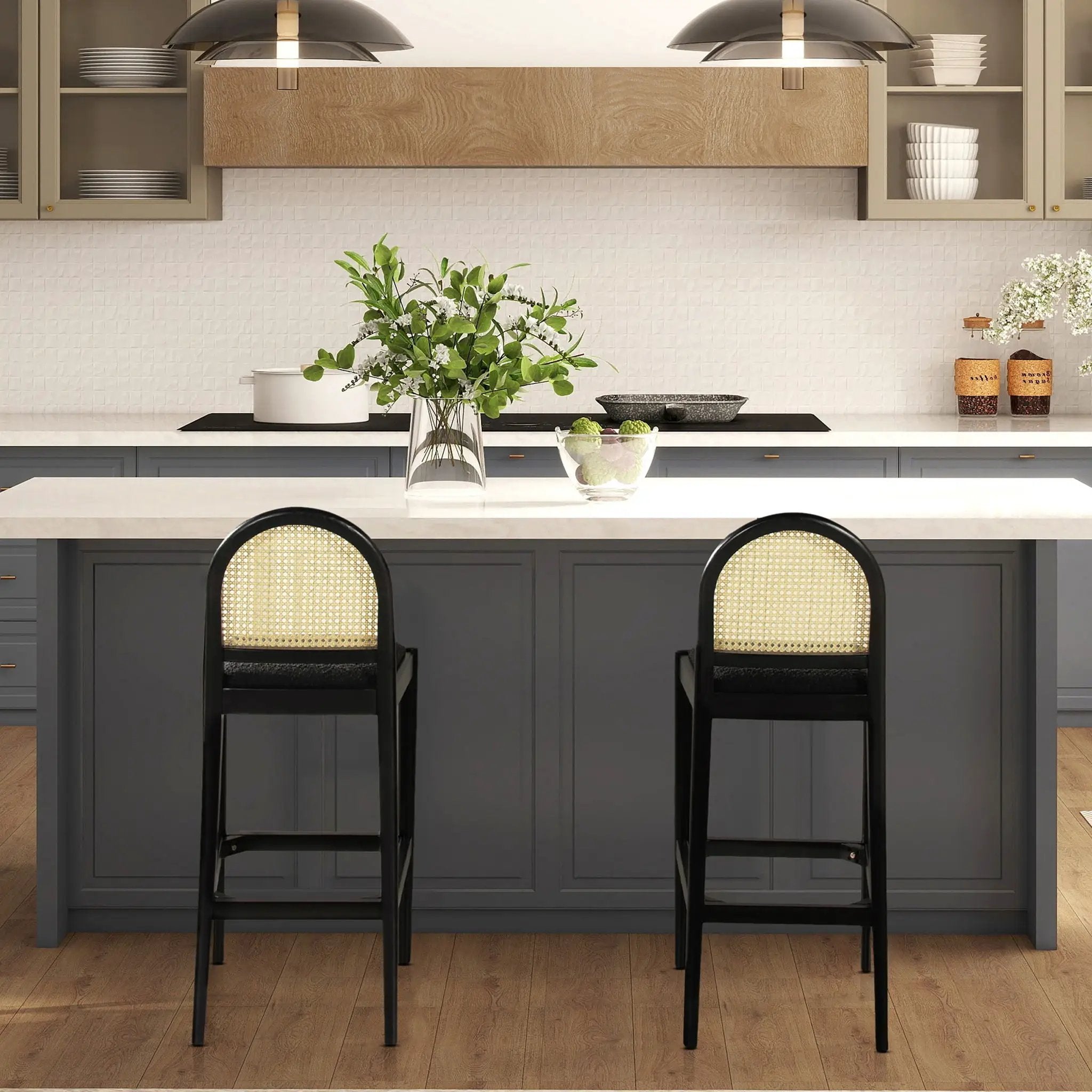 Panama - Curved Back Cane Bar Stool (Set of 2) by HouseOfZazla