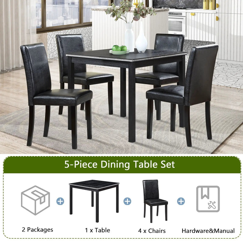 5 Pieces Wooden Dining Table Set, Square Table And 4 Upholstered Chairs by Unique Piece Furniture