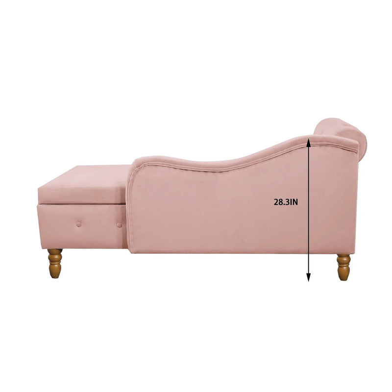 Chaise Lounge Indoor, Lounge Chair For Bedroom With Storage & Pillow, Modern Upholstered Rolled Arm Chase Lounge For Sleeping With Nailhead Trim For Living Room Bedroom Office by HouseOfZazla