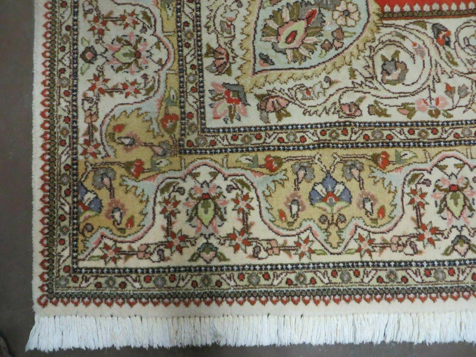Vintage Persian Tabriz Rug 9x12, Tabatabaie Rug 9x12 Carpet, Handmade Hand Knotted Wool Area Rug, Tomato Red Beige, Medallion Rug, Floral by Jewel Rugs