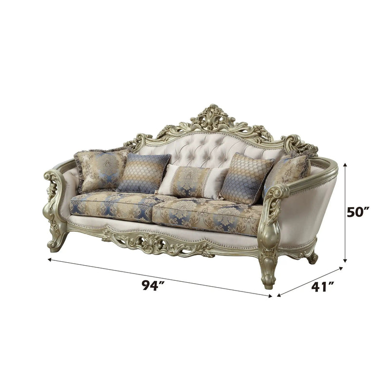 Gorsedd - Sofa With 5 Pillows - Fabric & Golden Ivory by Unique Piece Furniture