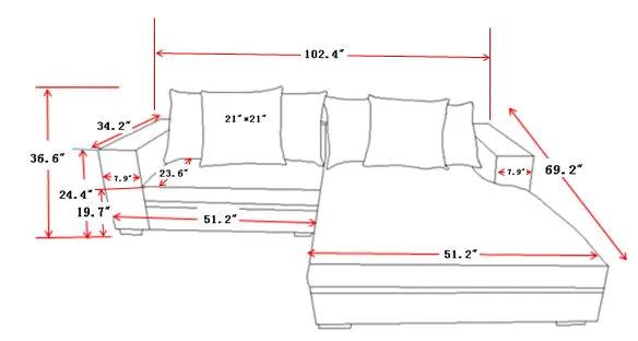 Luxe - Oversized 2 Piece Sectional Couches For Living Room, L Shaped Sofa With Chaise by Unique Piece Furniture