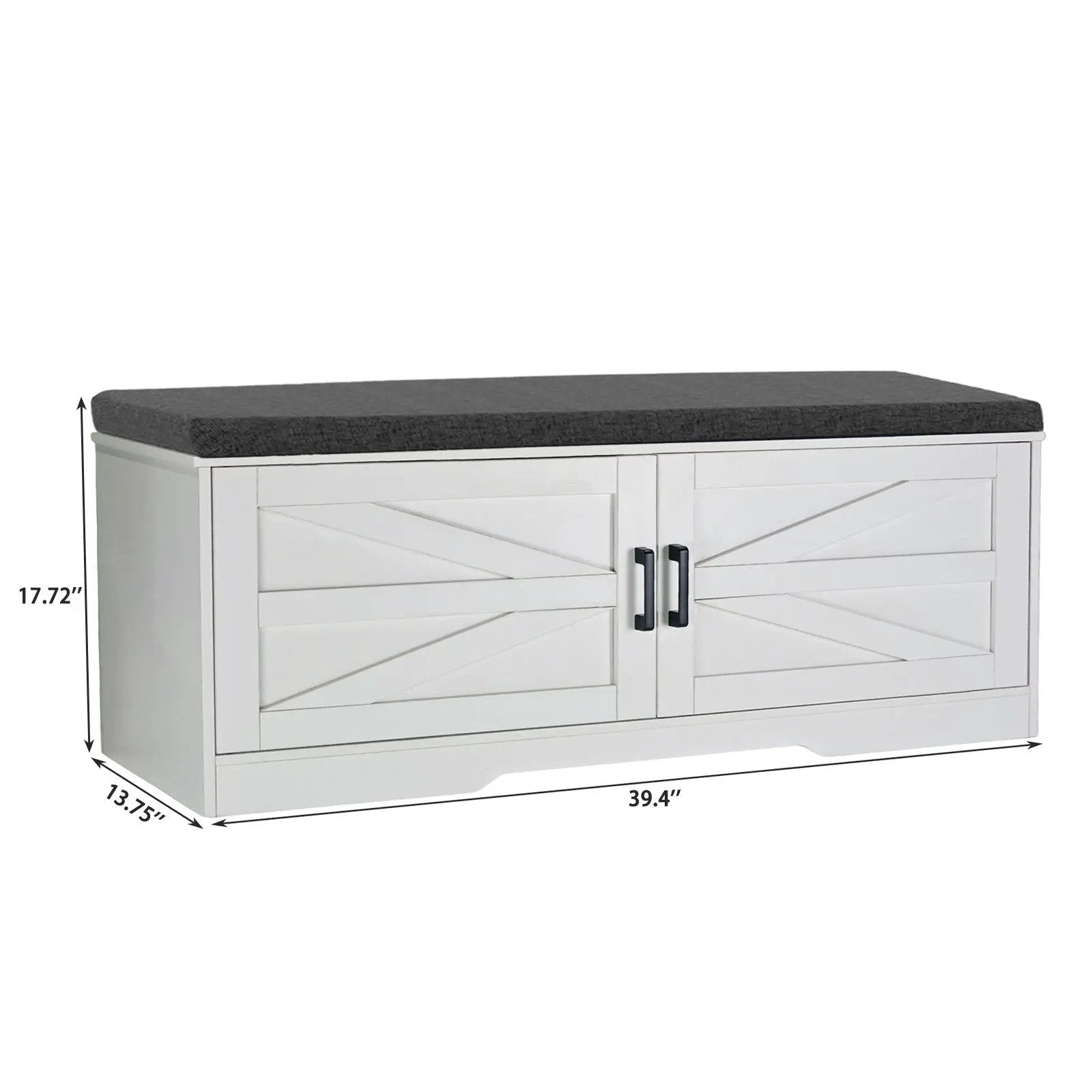 2 Tier Shoe Bench With Padded Seat, 2 Barn Doors And Adjustable Shelves, For Entryway And Living Room - White by Unique Piece Furniture