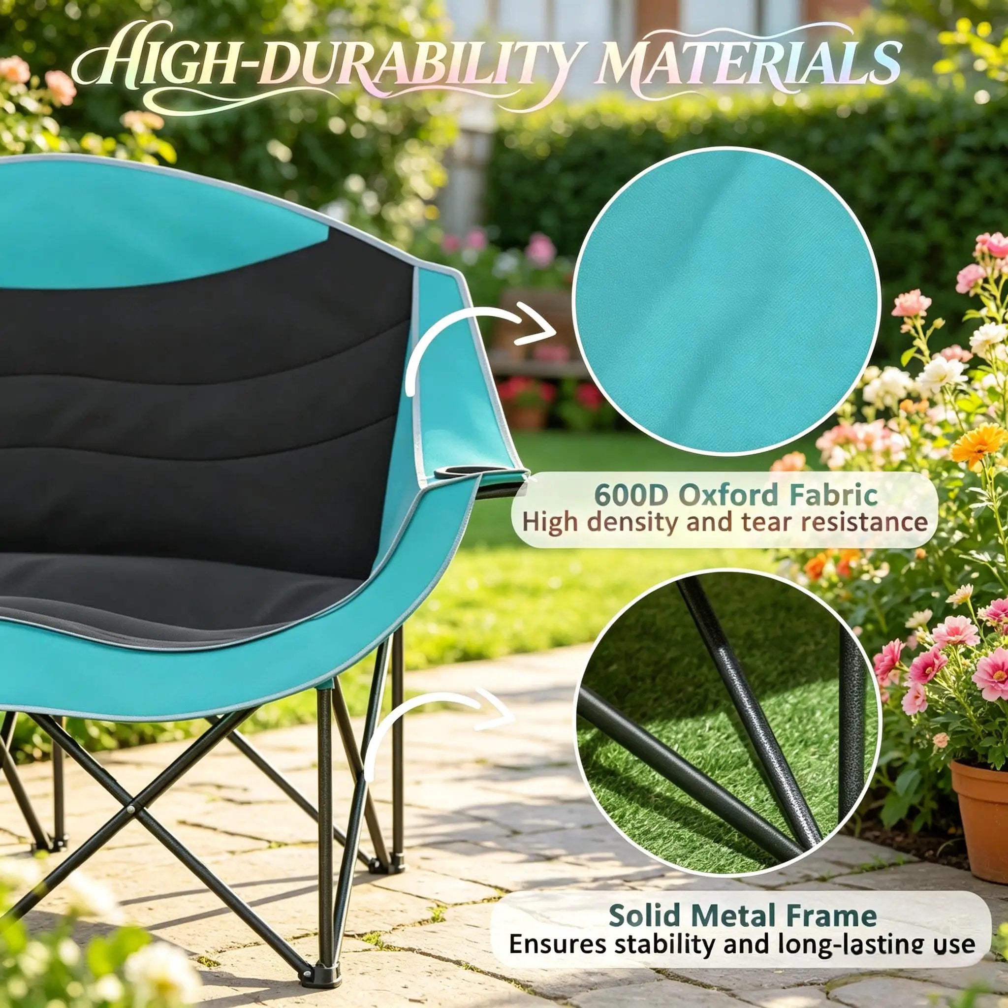 Foldable Outdoor Chair, Camping Chair, Outdoor Loveseat, Portable Hiking Chair by HouseOfZazla