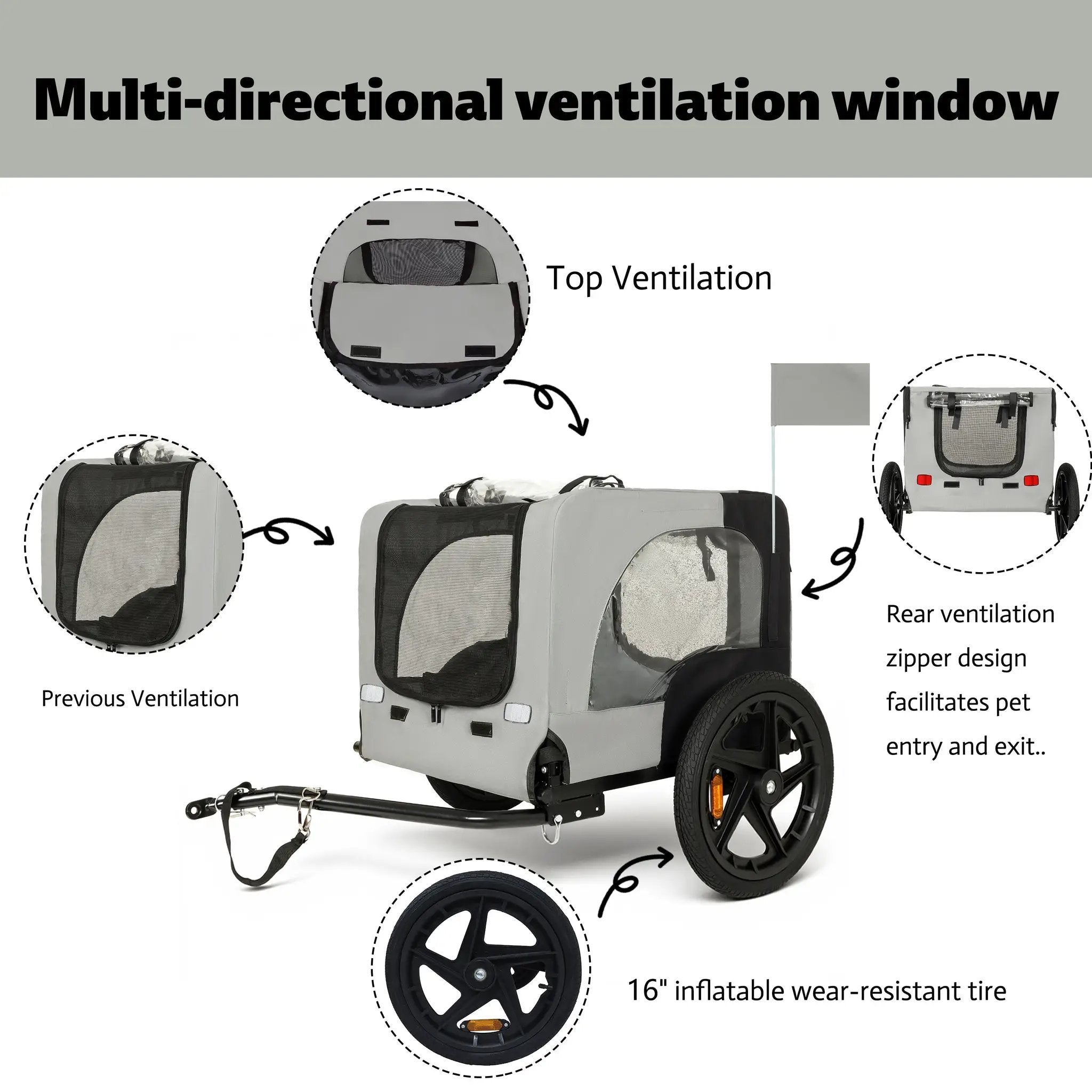 Outdoor Heavy Duty Collapsible Pet Bike Trailer with 16-Inch All-Terrain Wheels by HouseOfZazla