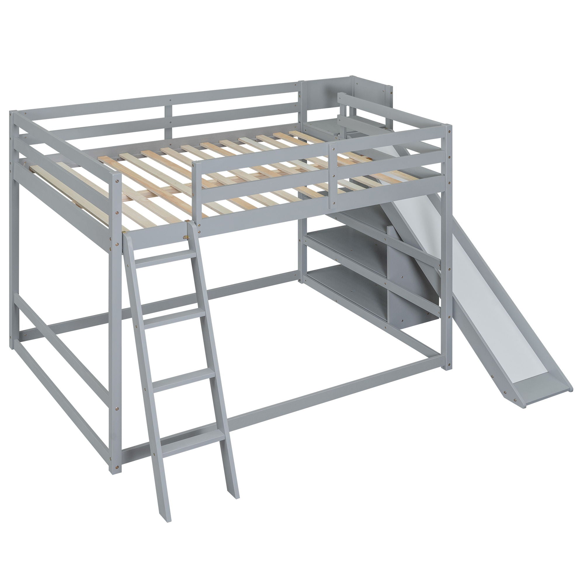 Bunk Bed With Ladder, Slide, And Shelves Pine Wood by HouseOfZazla