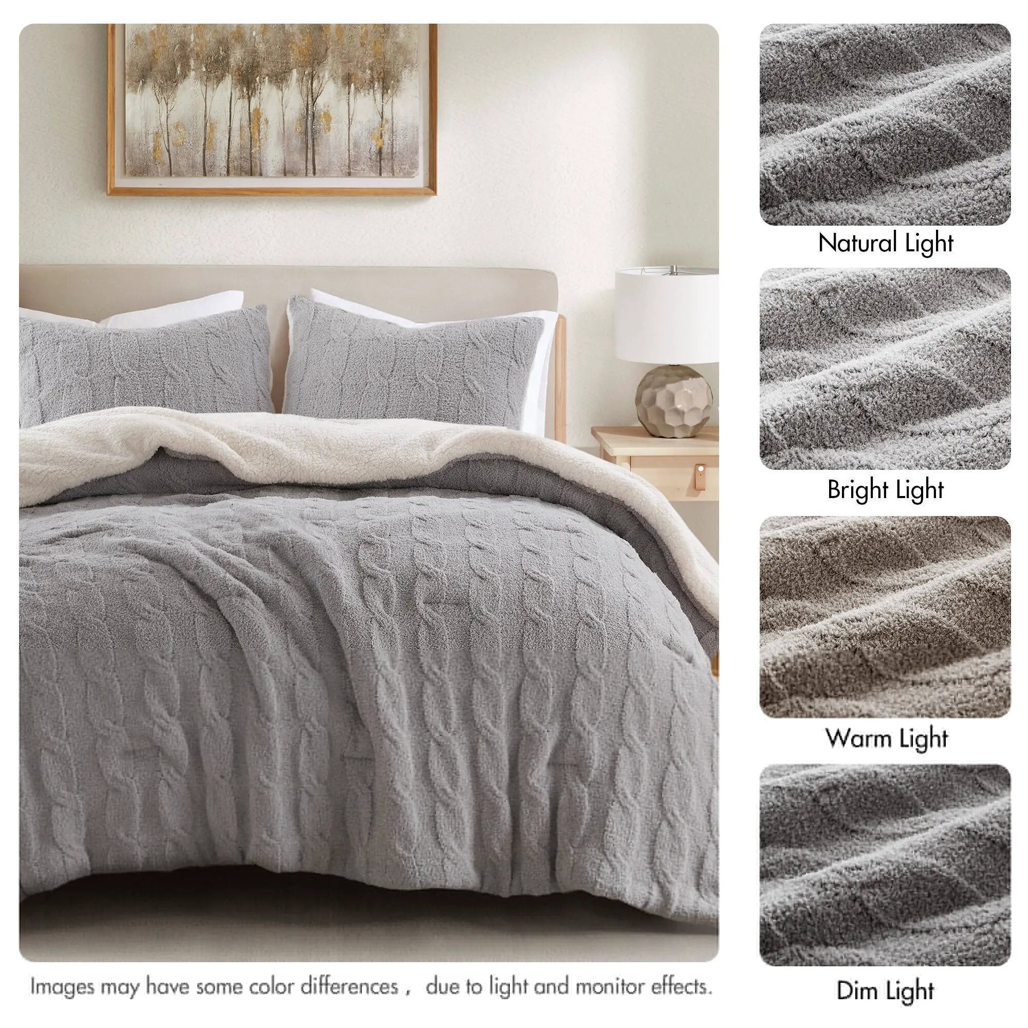 3 Pieces Full/Queen Cable Knit Chenille Comforter Set Gray by HouseOfZazla
