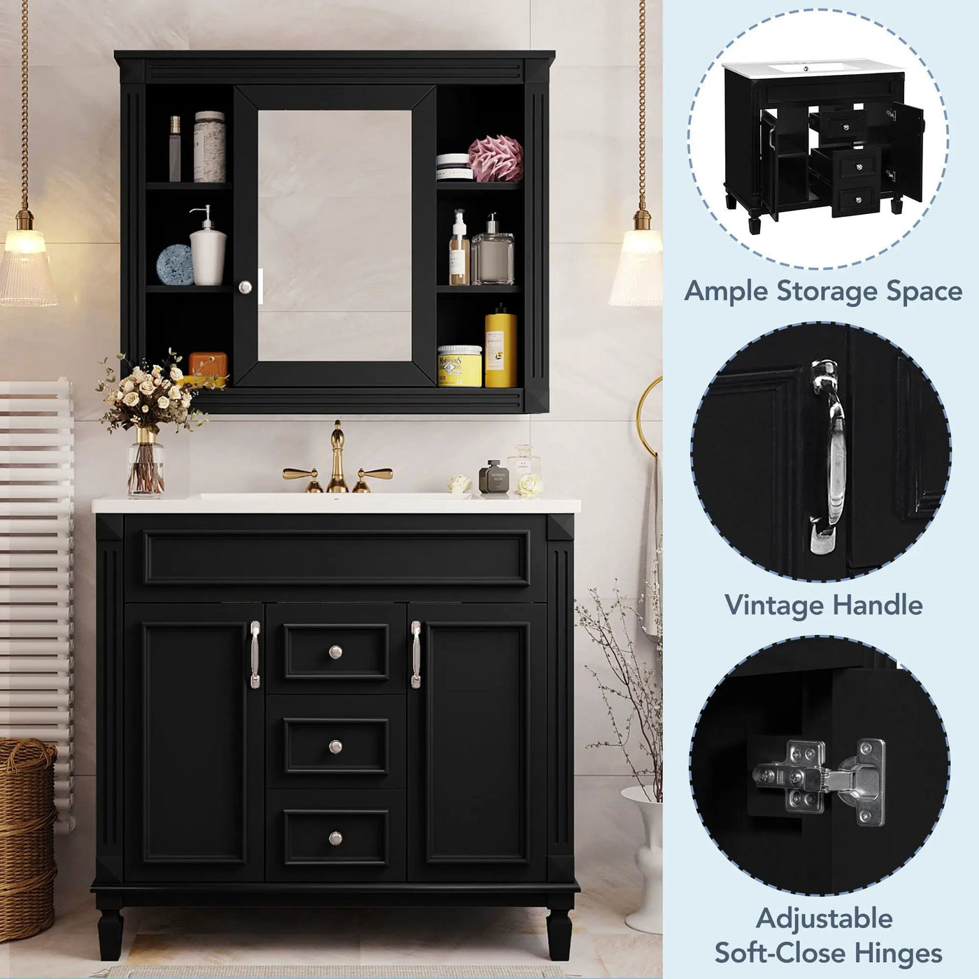 Bathroom Vanity With Top Sink, Mirror Cabinet, 2 Soft Closing Doors & 2 Drawers by Unique Piece Furniture