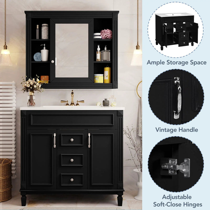 Bathroom Vanity With Top Sink, Mirror Cabinet, 2 Soft Closing Doors & 2 Drawers by Unique Piece Furniture