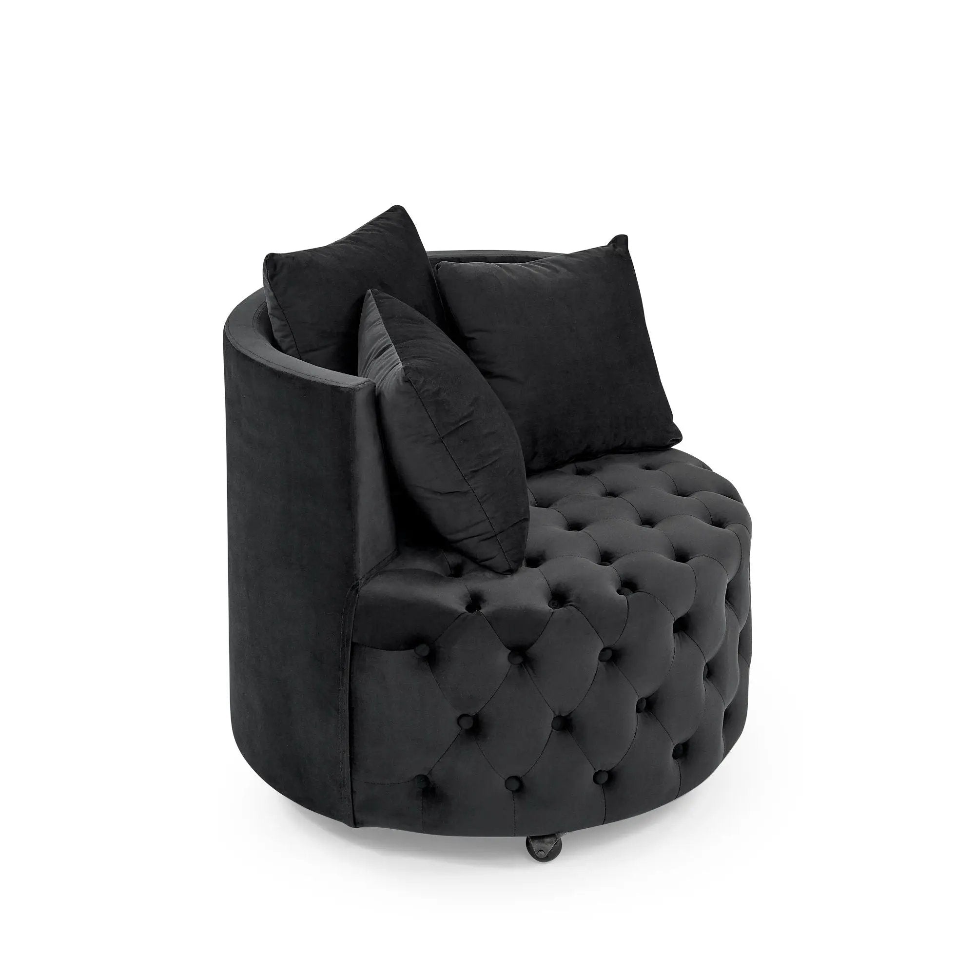 Modern Upholstered Swivel Chair With Button Tufted Design And Movable Wheels by HouseOfZazla