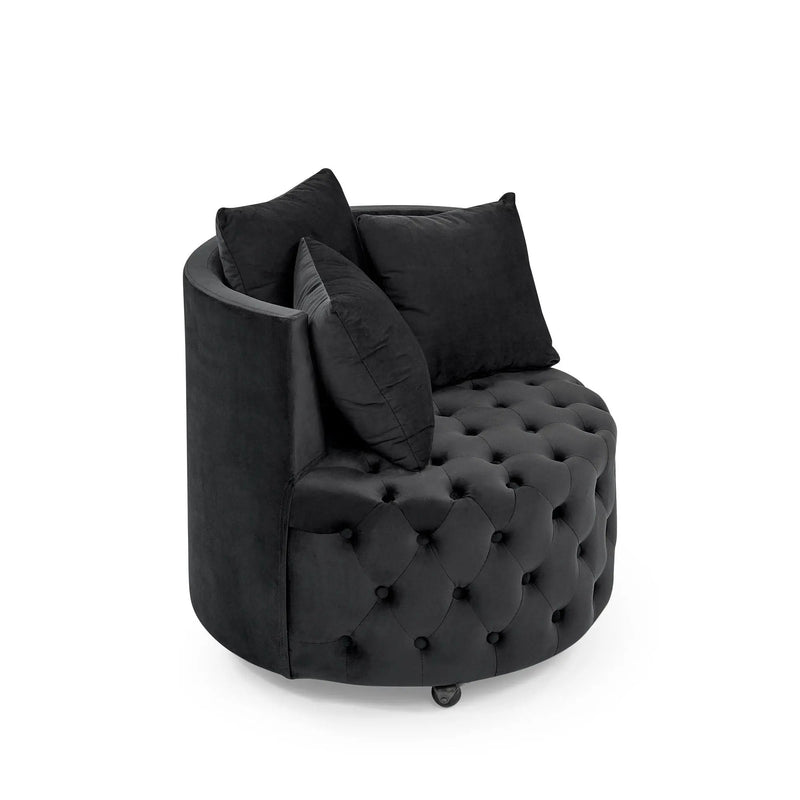 Modern Upholstered Swivel Chair With Button Tufted Design And Movable Wheels by HouseOfZazla