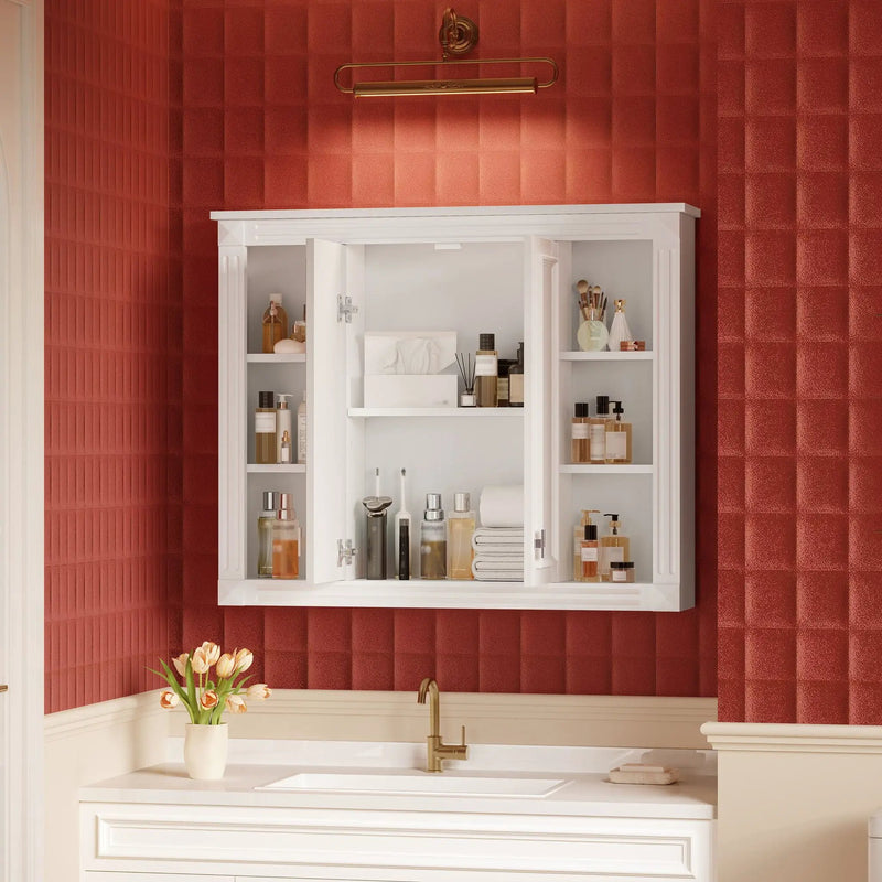 Wall-Mounted Medicine Cabinet With Adjustable Shelf, Soft-Closing Hinges - White by Unique Piece Furniture