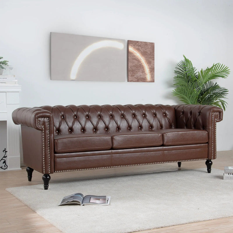 Traditional Square Arm Removable Cushion 3 Seater Sofa by Unique Piece Furniture