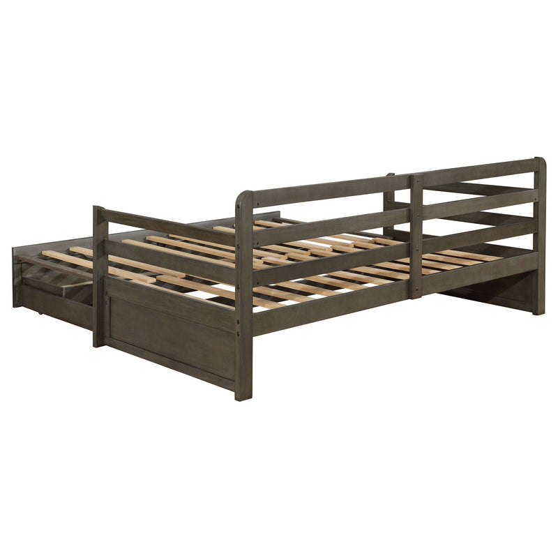 Twin Long 2 Drawer Daybed With Extendable Trundle, Storage Drawers, Fits Standard Mattress - Gray by HouseOfZazla
