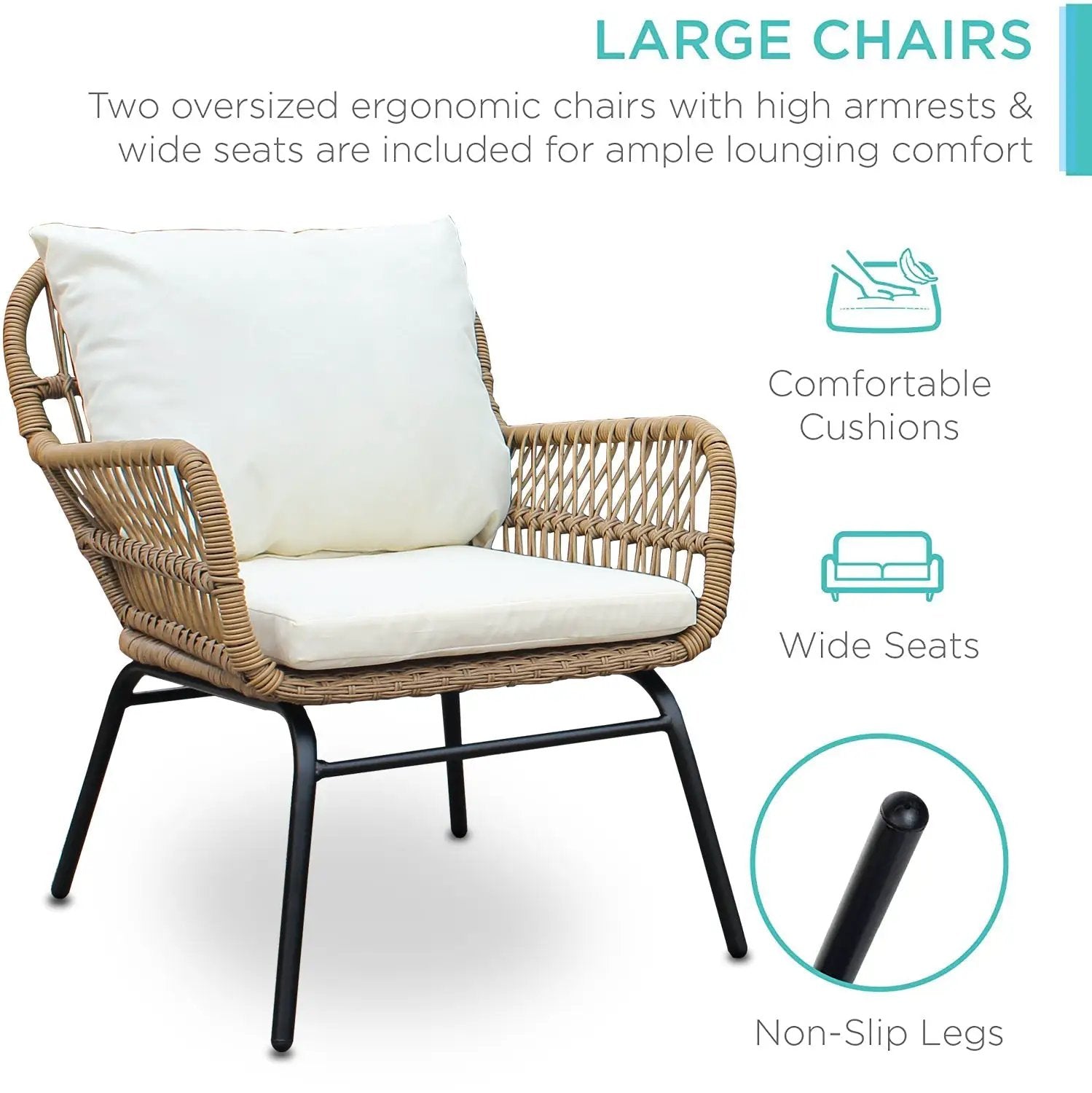 6PCS Outdoor Patio Balcony Natural Color Wicker Sofa Chair Set with Beige Cushion,Round Tempered Glass Table by HouseOfZazla